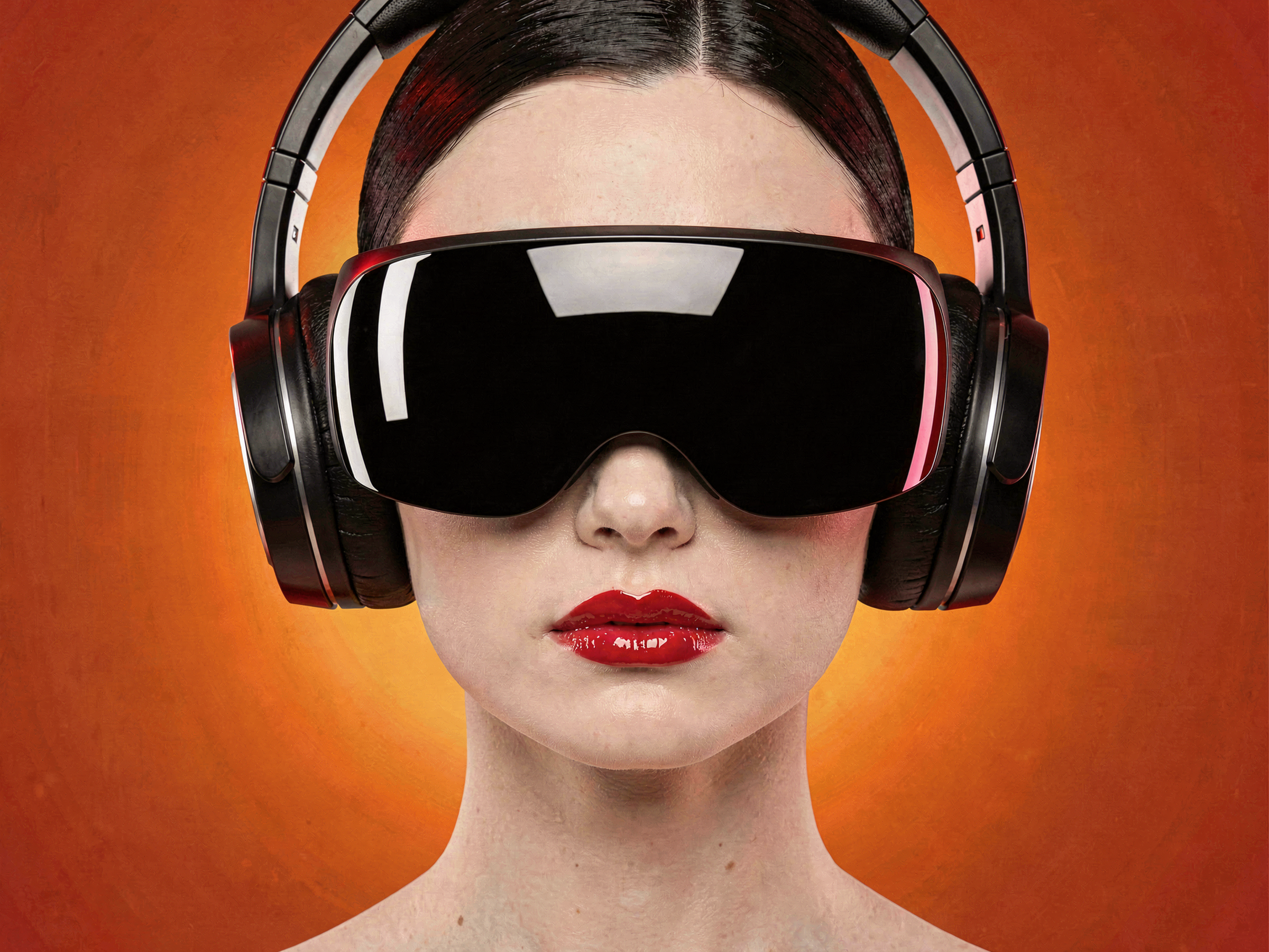 Рендер B14: футуристичный модный портрет с чёрным VR-визором