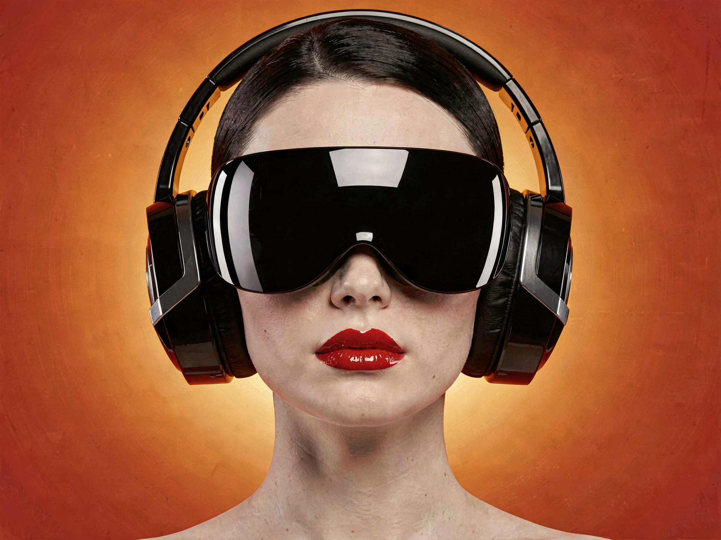 Рендер B17: футуристичный модный портрет с чёрным VR-визором